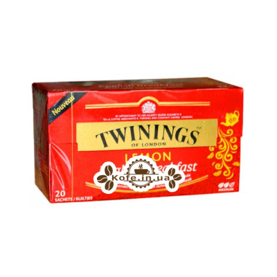 Чай TWININGS English Breakfast Lemon Английский Завтрак с лимоном 20 х 1,5 г